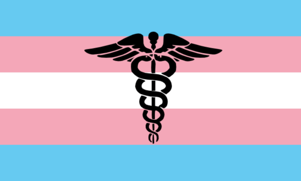 Medical symbol over transgender flag