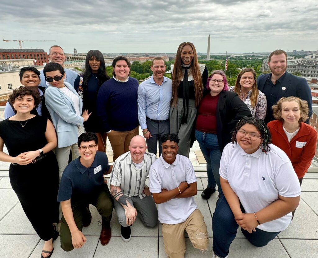 Safe Havens Report youth contributors and Lambda Legal staff pose with actress Dominque Jackson in Washington, D.C.